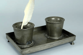 Pewter Tray, Inkwell, & Sand Shaker